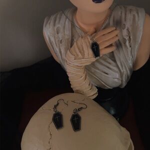 Black Coffin Pendant Necklace and Earring Set